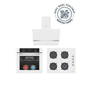 ✨Simfer 3'lü Ankastre Set - 76l Airfry Özellikli 10 Fonksiyon Fırın + Beyaz Cam Ocak + Dokunmatik Davlumbaz