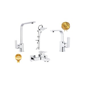 Kare Siera Üçlü Set (banyo-lavabo-evye) Duş Seti Krom