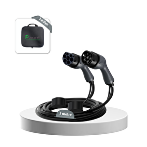 Tip-2 Şarj Kablosu 22 kW / 32A / 3m Kablolu / 380V AC / Taşıma Çantası Hediyeli