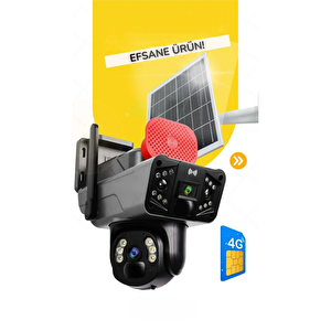 6mp 2 Kameralı Güneş Enerjili Ptz 4g Sim Kartlı 256 Gb Sd Kart Destekli Kamera 360° Dönebilir