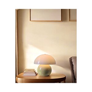 Modern Abajur Krem Mushroom Masa Lambası Metal Şapka Metal Gövde