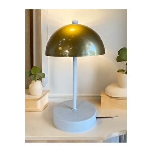 Modern Abajur Beyaz Ve Eskitme Gold Metal Gövde 260mm Yükseklik