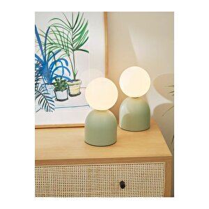 Modern Abajur Mint Green Beyaz Glop Camlı Masa Lambası