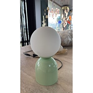 Modern Abajur Mint Green Beyaz Glop Camlı Masa Lambası