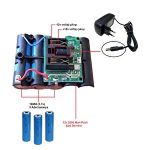 Şarjlı Batarya Grubu 3lü 18650 Li-ion Pil 12v 2000 Mah Pcbli Şarj Bms Devreli Pil Seti Okul Proje