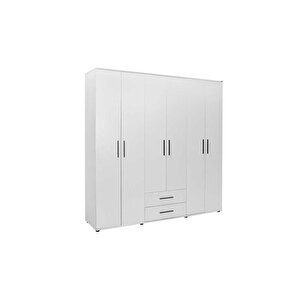 White 6 Kapaklı 2 Çekmeceli Gardırop-mat Beyaz 206x213x52 Cm (gxyxd)