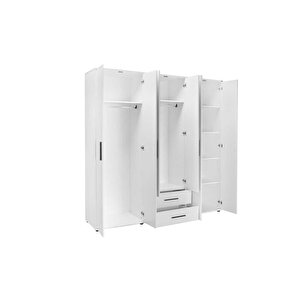 White 6 Kapaklı 2 Çekmeceli Gardırop-mat Beyaz 206x213x52 Cm (gxyxd)