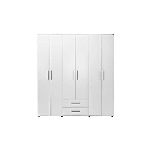 White 6 Kapaklı 2 Çekmeceli Gardırop-mat Beyaz 206x213x52 Cm (gxyxd)