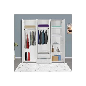White 6 Kapaklı 2 Çekmeceli Gardırop-mat Beyaz 206x213x52 Cm (gxyxd)
