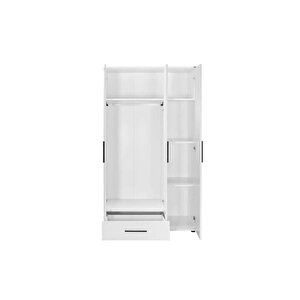White 3 Kapaklı Tek Çekmeceli Gardırop-mat Beyaz 103x187x52 Cm (gxyxd)
