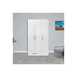 White 3 Kapaklı Tek Çekmeceli Gardırop-mat Beyaz 103x187x52 Cm (gxyxd)