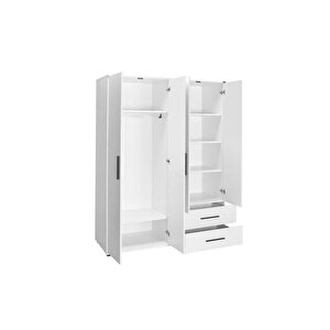White 4 Kapaklı 2 Çekmeceli Gardırop-mat Beyaz 137x187x52 Cm (gxyxd)