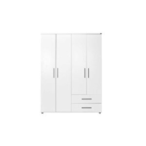 White 4 Kapaklı 2 Çekmeceli Gardırop-mat Beyaz 137x187x52 Cm (gxyxd)