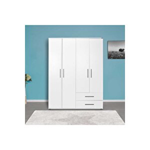 White 4 Kapaklı 2 Çekmeceli Gardırop-mat Beyaz 137x187x52 Cm (gxyxd)