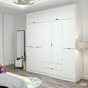 Elina 5 Kapaklı Dolap + Yüklük Beyaz Beyaz