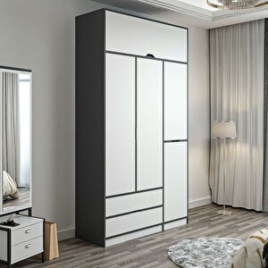 Elina 3 Kapaklı Dolap + Yüklük Antrasit Beyaz