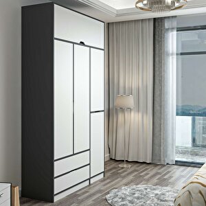 Elina 3 Kapaklı Dolap + Yüklük Antrasit Beyaz