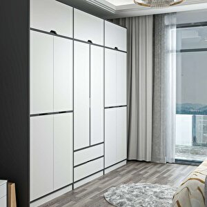 Elina 6 Kapaklı Dolap + Yüklük Antrasit Beyaz