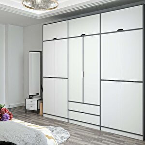 Elina 6 Kapaklı Dolap + Yüklük Antrasit Beyaz