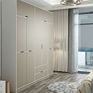 Elina 5 Kapaklı Dolap + Yüklük Beyaz Kumtaşı