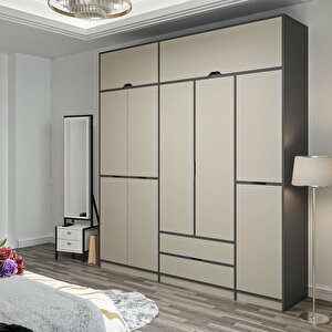 Elina 5 Kapaklı Dolap + Yüklük Antrasit Kumtaşı