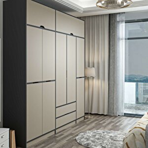 Elina 5 Kapaklı Dolap + Yüklük Antrasit Kumtaşı