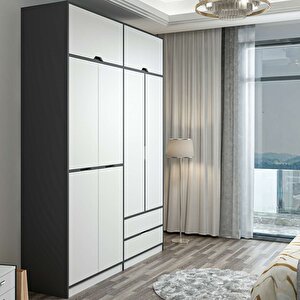 Elina 4 Kapaklı Dolap + Yüklük Antrasit Beyaz
