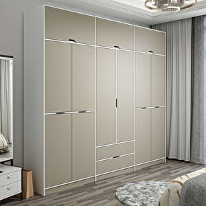 Elina 6 Kapaklı Dolap + Yüklük Beyaz Kumtaşı