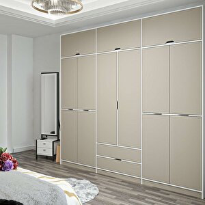 Elina 6 Kapaklı Dolap + Yüklük Beyaz Kumtaşı