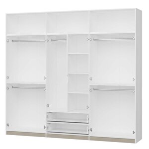Elina 6 Kapaklı Dolap + Yüklük Beyaz Kumtaşı