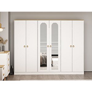 Lotus 6 Kapılı 2 Ayna Dolap-artisan-beyaz
