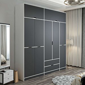 Elina 5 Kapaklı Dolap + Yüklük Beyaz Antrasit