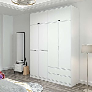 Elina 4 Kapaklı Dolap + Yüklük Beyaz Beyaz