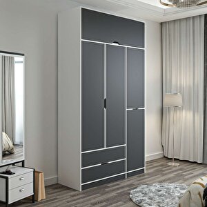 Elina 3 Kapaklı Dolap + Yüklük Beyaz Antrasit