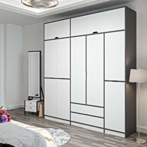 Elina 5 Kapaklı Dolap + Yüklük Antrasit Beyaz
