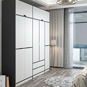 Elina 5 Kapaklı Dolap + Yüklük Antrasit Beyaz