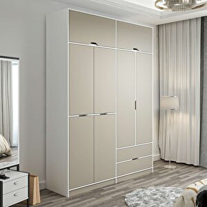 Elina 4 Kapaklı Dolap + Yüklük Beyaz Kumtaşı