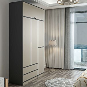 Elina 3 Kapaklı Dolap + Yüklük Antrasit Kumtaşı
