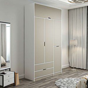 Elina 3 Kapaklı Dolap + Yüklük Beyaz Kumtaşı