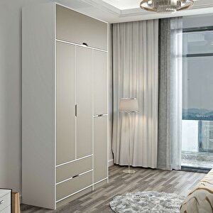 Elina 3 Kapaklı Dolap + Yüklük Beyaz Kumtaşı