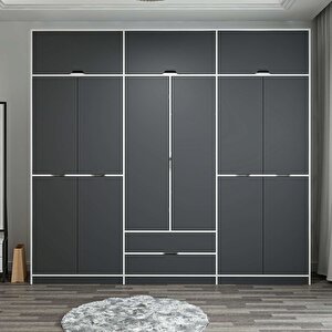 Elina 6 Kapaklı Dolap + Yüklük Beyaz Antrasit
