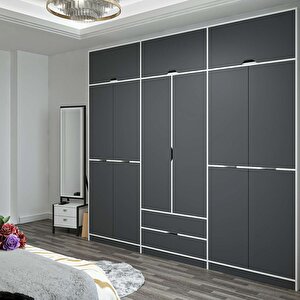 Elina 6 Kapaklı Dolap + Yüklük Beyaz Antrasit