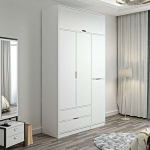 Elina 3 Kapaklı Dolap + Yüklük Beyaz Beyaz