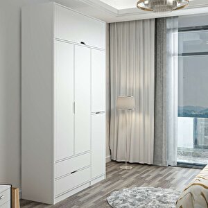 Elina 3 Kapaklı Dolap + Yüklük Beyaz Beyaz
