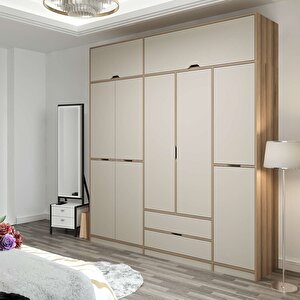 Elina 5 Kapaklı Dolap + Yüklük Dore Kumtaşı
