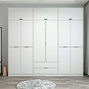 Elina 6 Kapaklı Dolap + Yüklük Beyaz Beyaz