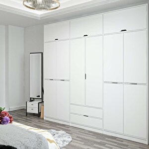 Elina 6 Kapaklı Dolap + Yüklük Beyaz Beyaz