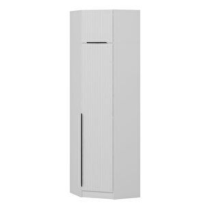 Minar Kale210 1 Kapaklı Köşe Dolap + Yüklük Beyaz Mebran Beyaz Çizgili