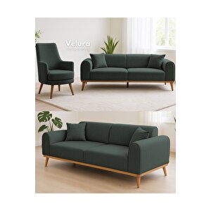 Valo Oturma Grubu & Koltuk Takımı (3+3+1) - Koyu Yeşil 230x80 cm