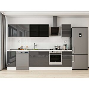 285x210 Cm High Gloss Mutfak Dolabı Beyaz Antrasıt M-e80s40s45-3 Antrasit
